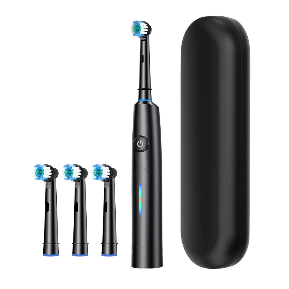 3D Rotating Electric Toothbrush 5 Modes USB Fast Rechargeable Rotary Electric Toothbrush with Travel Case 4 Brush Heads
