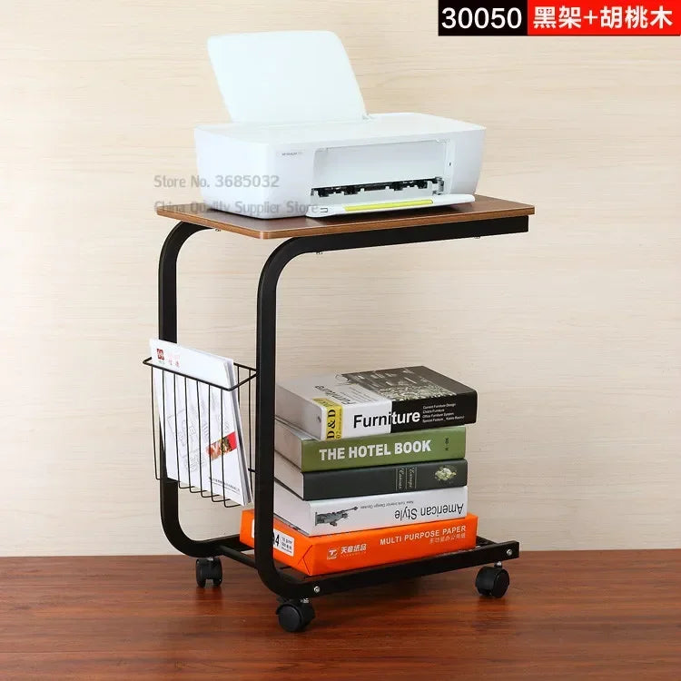 Iron Living Room Table, Movable Sofa Side Table, Corner Coffee Stand, Simple Wheel-Based Lazy Table, Mobile Furniture, 2-Layer