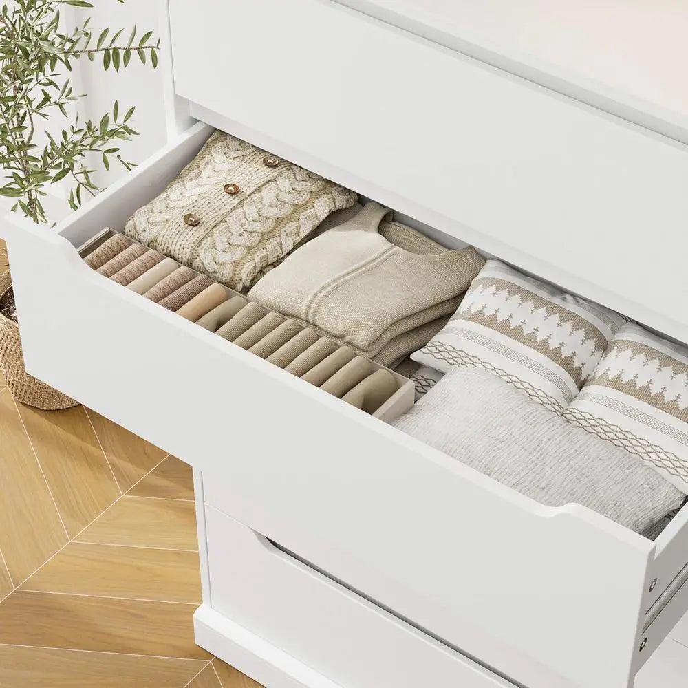 Bedroom Tall Chest with Storage, Large Wood Organizer, Accent Cabinet for Living Room, Hallway, Classic White