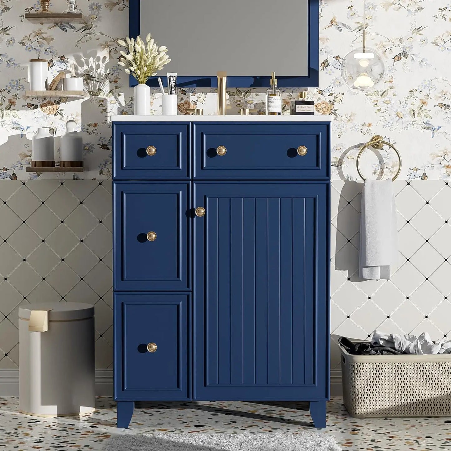 24in Small Vanity Cabinet Undermount Sink Soft Close Door Easy Assembly Bathroom Furniture Customized