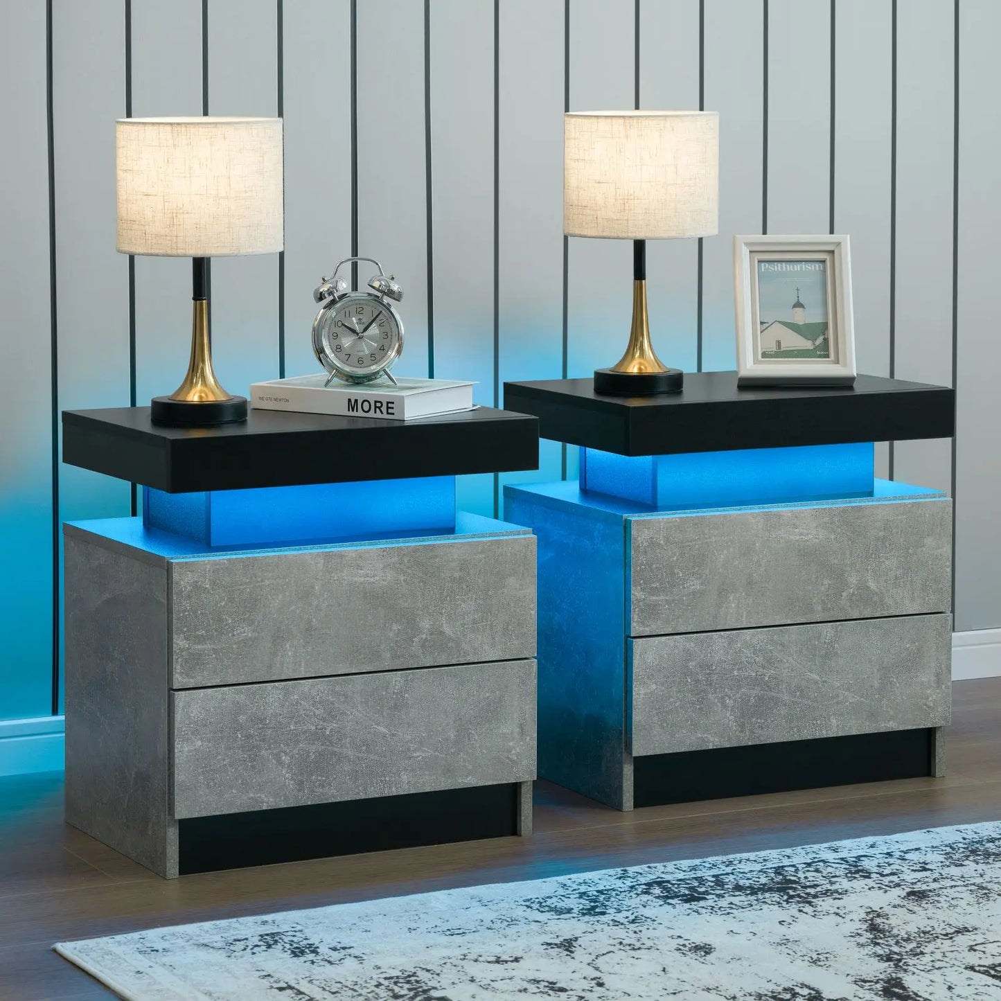 Cubehom Nightstand Set of 2 LED Nightstand with 2 Drawers,Night Stand with LED Light,Bedside Table with Drawers for Bedroom
