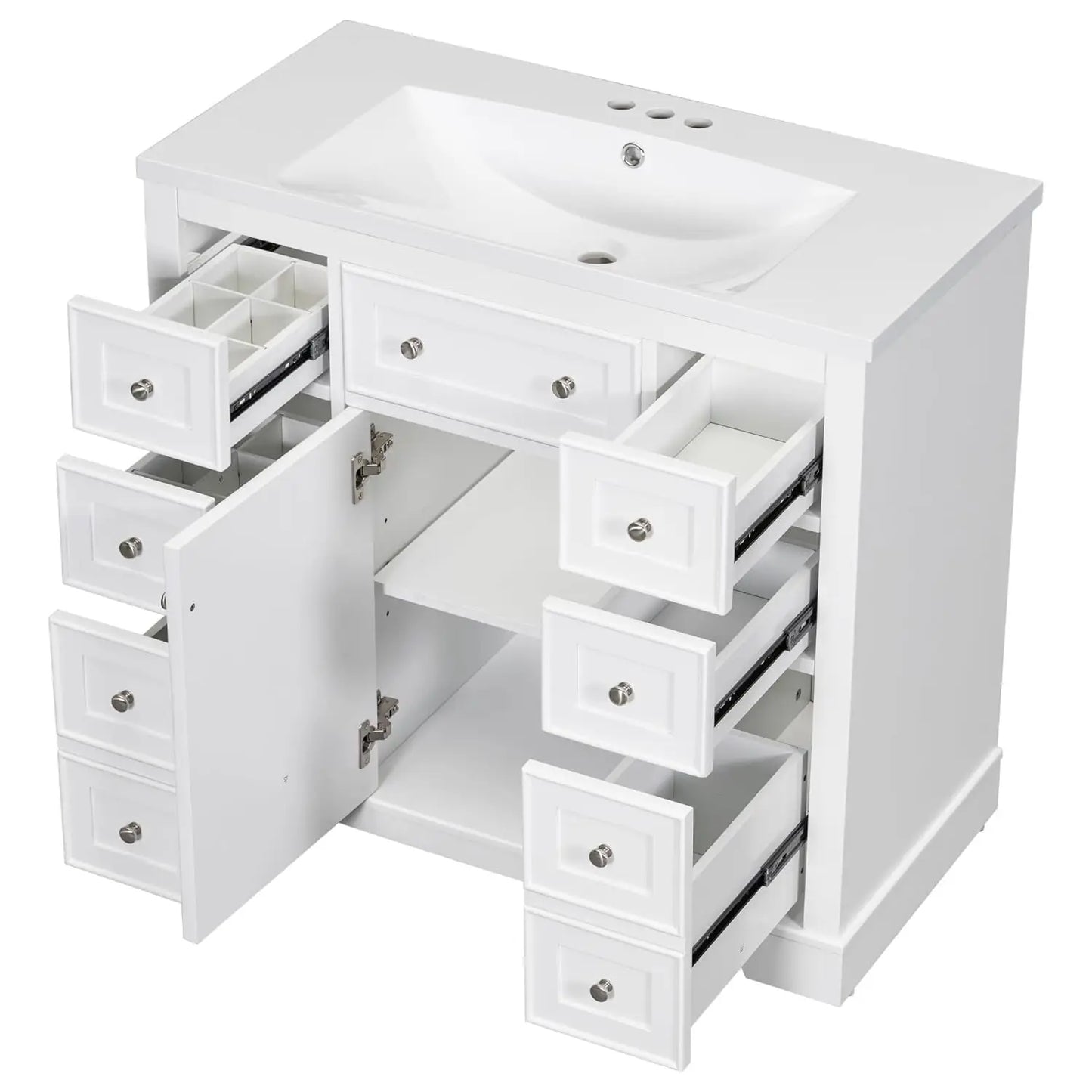 36" Bathroom Vanity Basin Sink Cabinet 6 Drawers Storage No Mirror White, Customized