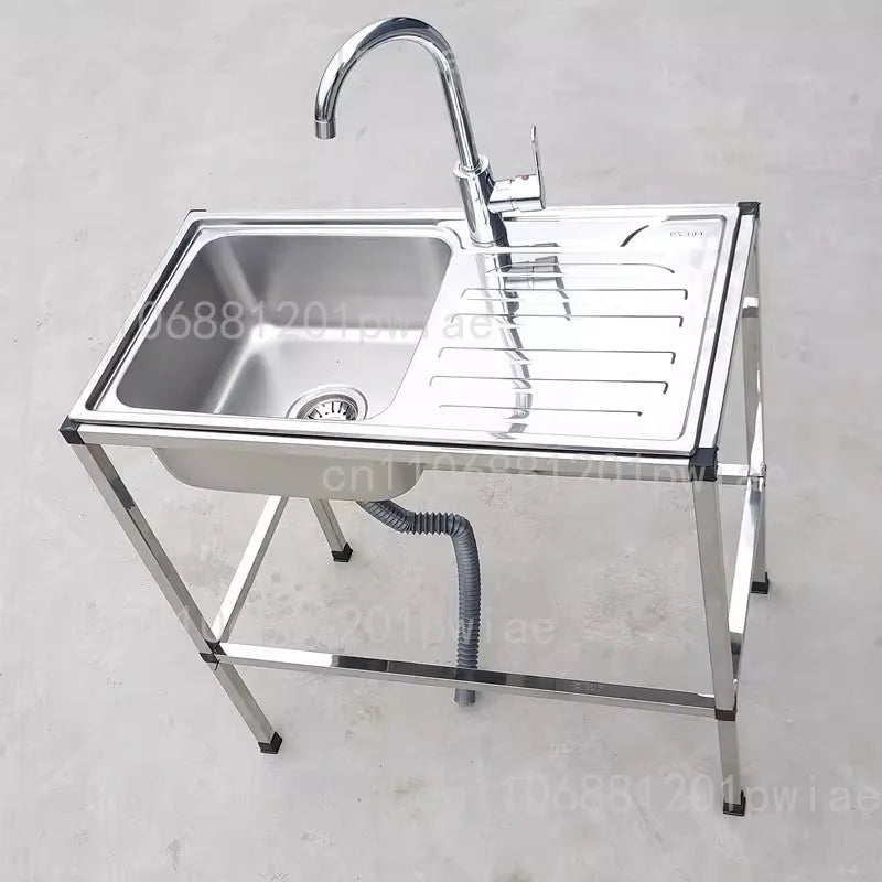 Kitchen Thickened Stainless Steel Sink Table Integrated Single Sink with Bracket Dishpan Washing Basin Sink