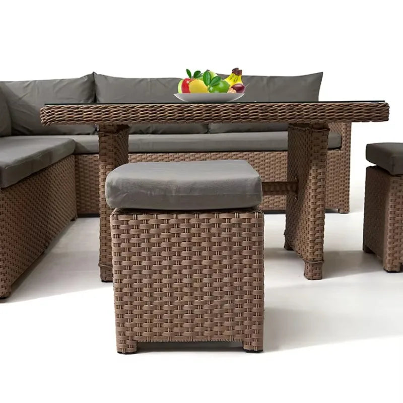 Patio Modern Wicker All Weather Aluminum Rattan Outdoor Corner L-Shaped Dining Garden Sofa Set