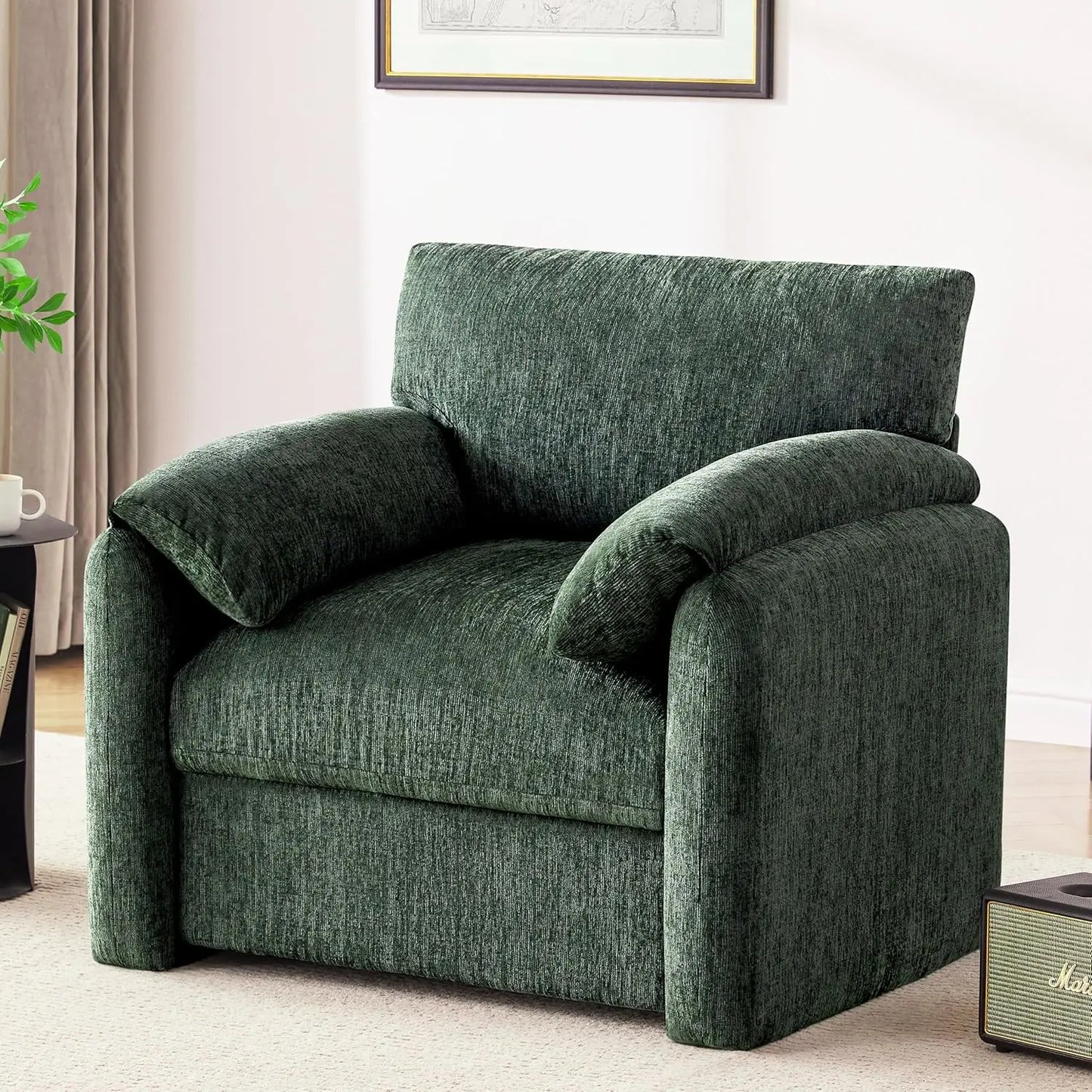 38.6in Chenille Oversized Armchair Mid-Century Upholstered Lounge Reading Chair Living Room Bedroom Beige Customized