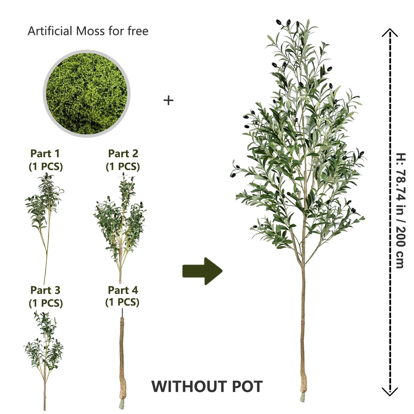 110-200CM Large Artificial Olive Plant tree Branches Without pot Faux plant Ornament indoor Faux Plant for Home garden Decor