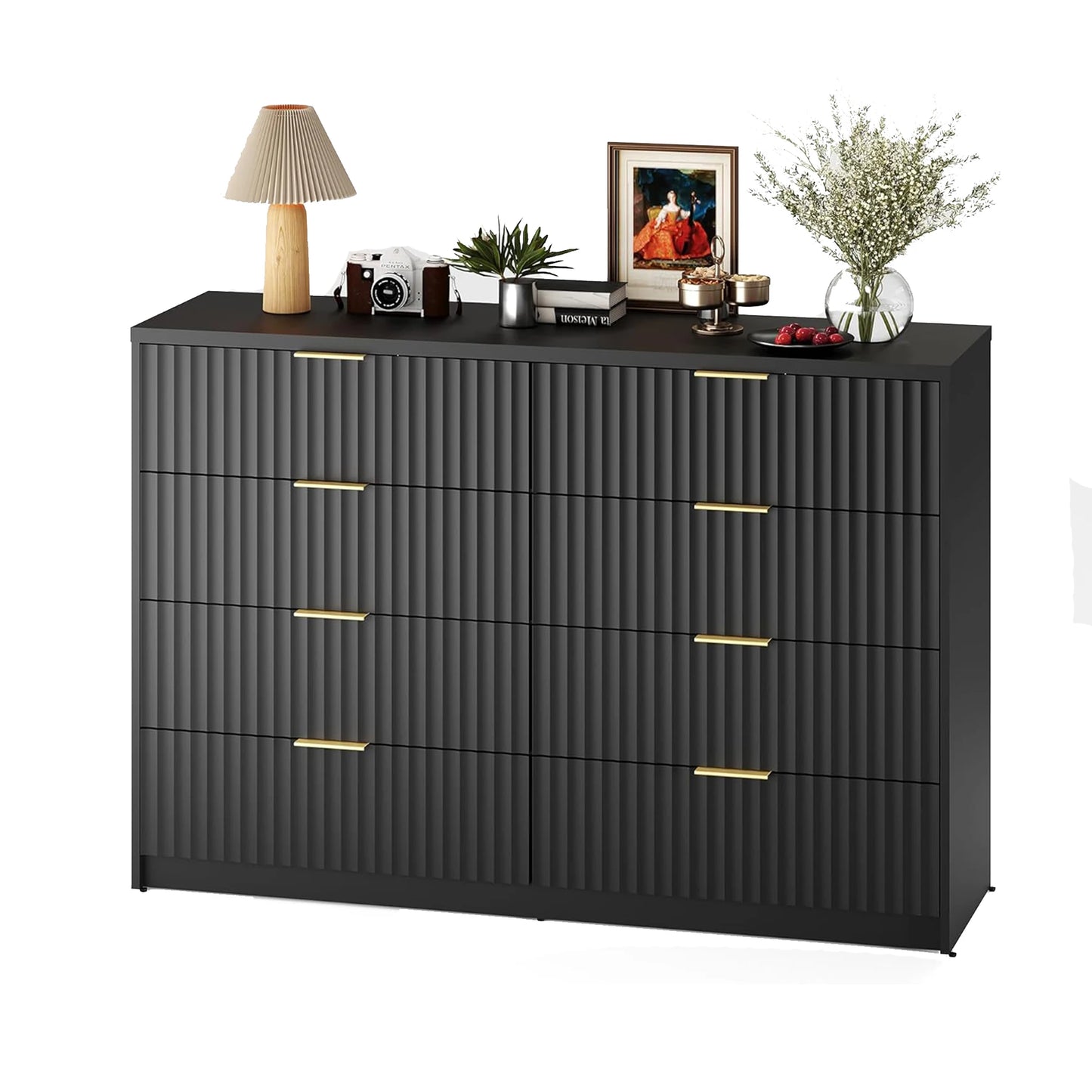 Fluted 8-Drawer Dresser With Wall Anchor, Anti-Tip Modern Chest Of Drawers, Double Dresser For Bedroom, Living Room, Entryway