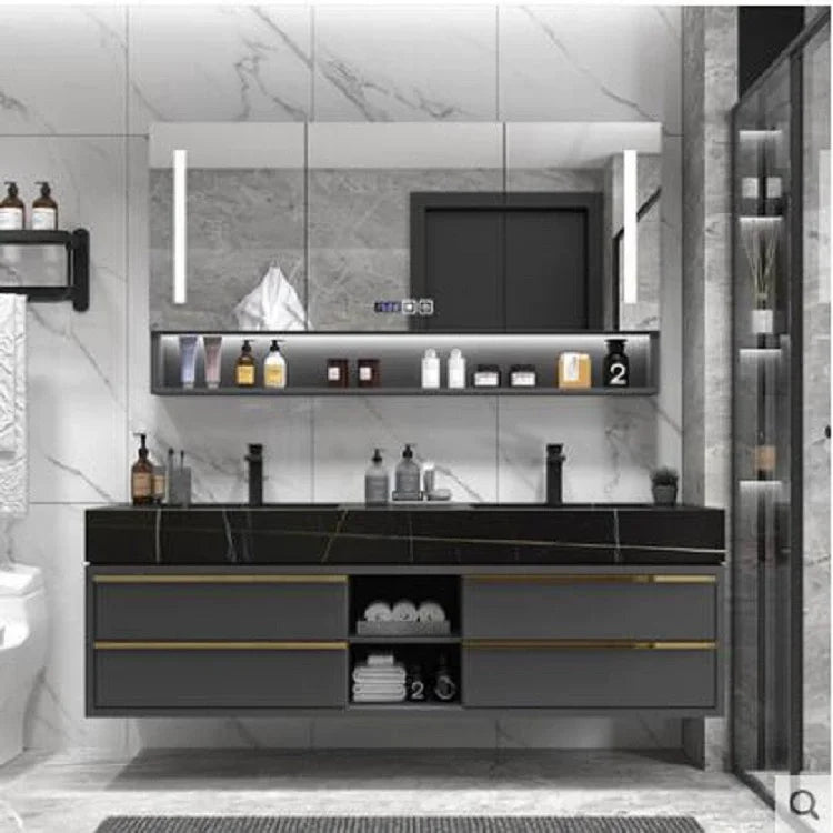 -For 60 Inch Luxury Double Sink Basin Bathroom Vanity Cabinet Home Center Bathroom Cabinet Set^