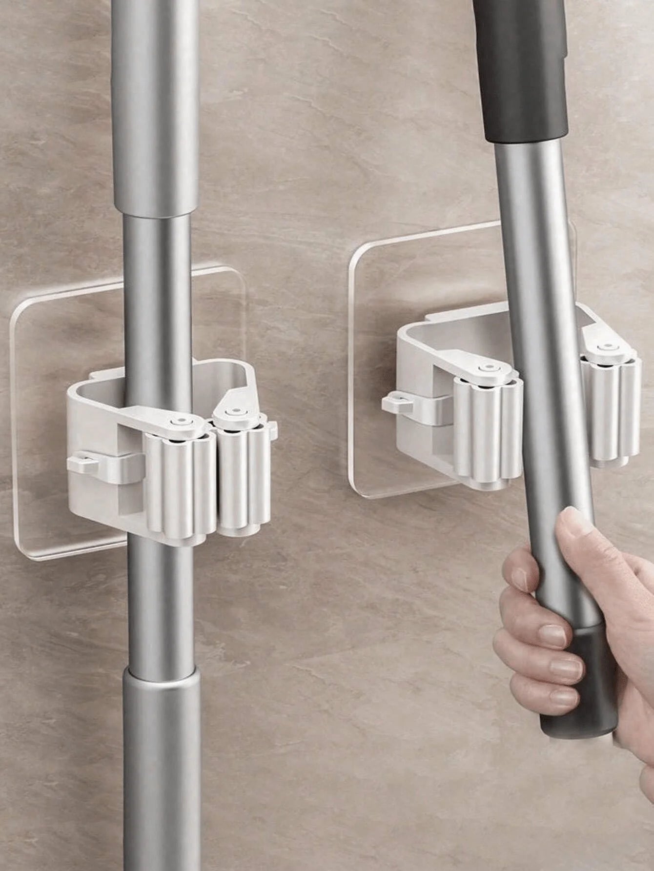 3PCS Mop Clamp with Suction Hook - Effortless to Install, Heavy-Duty Grip, Perfect for Kitchen & Bathroom Organization
