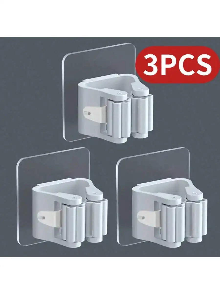 3PCS Mop Clamp with Suction Hook - Effortless to Install, Heavy-Duty Grip, Perfect for Kitchen & Bathroom Organization