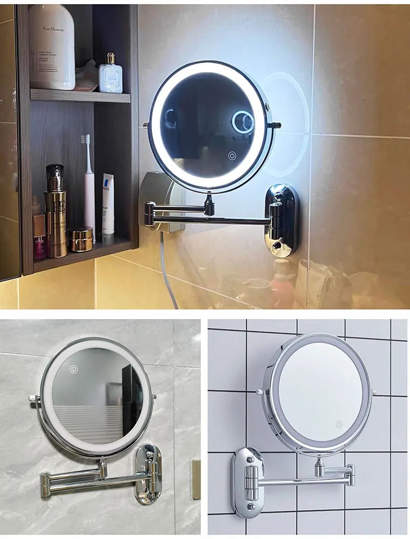8 inch Makeup Mirror Matte Gold 3x/5x/7x/10x Magnifying Double Side USB Charging Bathroom 3 color light Cosmetic Mirrors