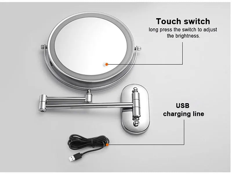 8 inch Makeup Mirror Matte Gold 3x/5x/7x/10x Magnifying Double Side USB Charging Bathroom 3 color light Cosmetic Mirrors