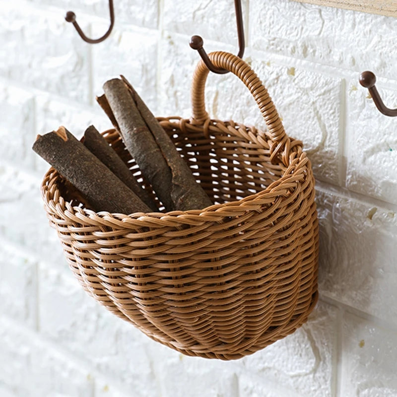 Kitchen Storage Basket with Handle Woven Hanging Baskets for Living Room Fruit Sundries Organizer Home Decor Hand-woven Baskets