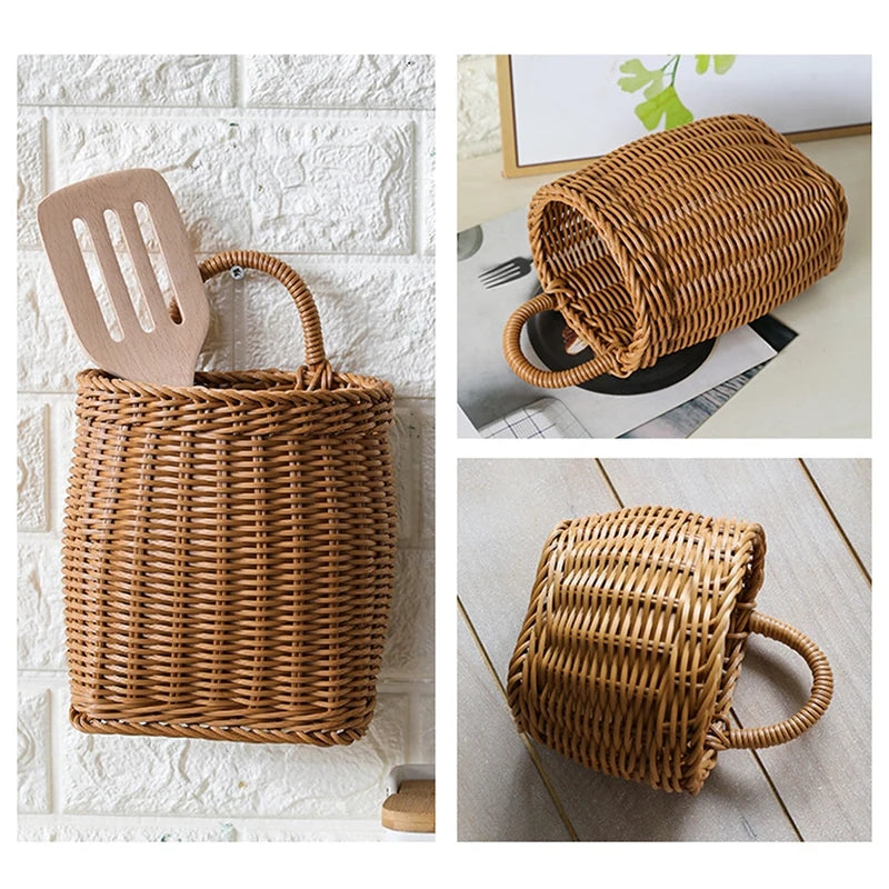 Kitchen Storage Basket with Handle Woven Hanging Baskets for Living Room Fruit Sundries Organizer Home Decor Hand-woven Baskets