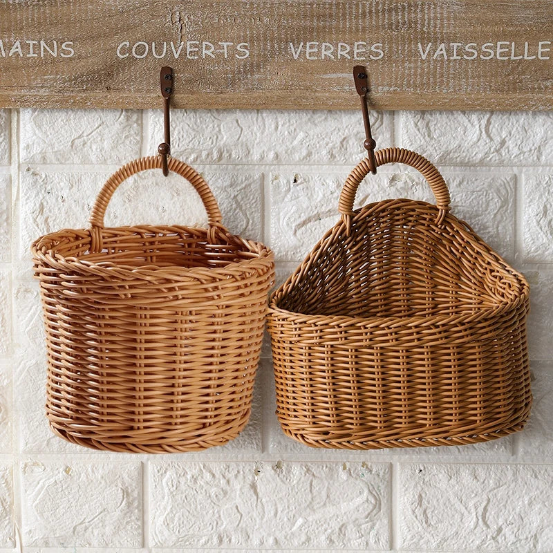 Kitchen Storage Basket with Handle Woven Hanging Baskets for Living Room Fruit Sundries Organizer Home Decor Hand-woven Baskets