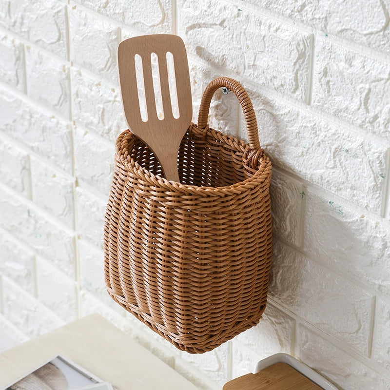 Kitchen Storage Basket with Handle Woven Hanging Baskets for Living Room Fruit Sundries Organizer Home Decor Hand-woven Baskets