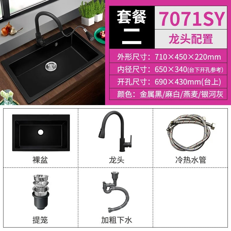 Kitchen Quartz Sink Single Washing Basin under