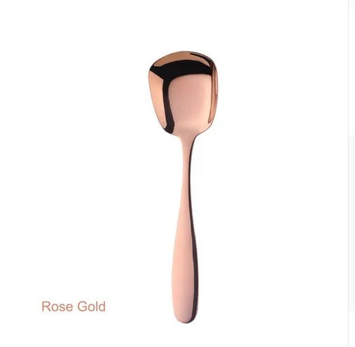 1PC Stainless Steel Rice Spoon S M L Square Spoon Ladle Gold Dessert Ice Cream Table Spoon for Kids Restaurant Kitchen Tableware