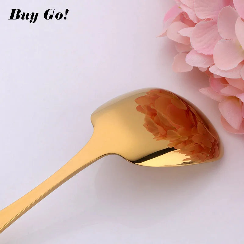 1PC Stainless Steel Rice Spoon S M L Square Spoon Ladle Gold Dessert Ice Cream Table Spoon for Kids Restaurant Kitchen Tableware