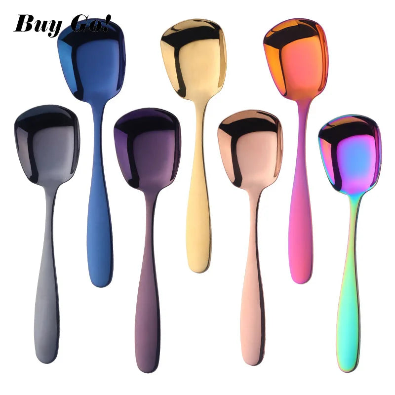 1PC Stainless Steel Rice Spoon S M L Square Spoon Ladle Gold Dessert Ice Cream Table Spoon for Kids Restaurant Kitchen Tableware