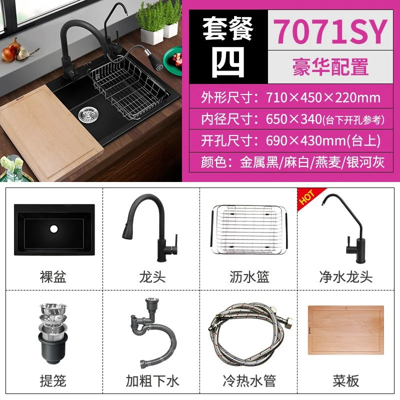 Kitchen Quartz Sink Single Washing Basin under