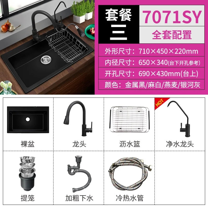 Kitchen Quartz Sink Single Washing Basin under