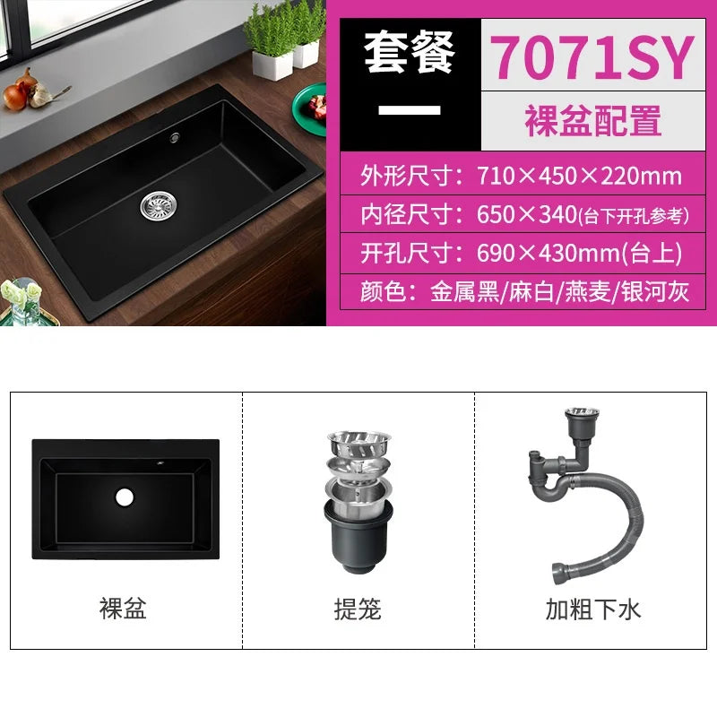 Kitchen Quartz Sink Single Washing Basin under