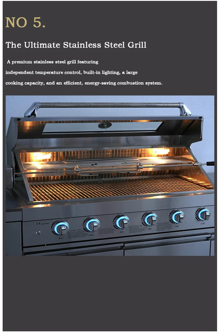 A Full Kitchen Suite Including Grill Cooktop Sink And Fridge With Waterproof Custom Outdoor Stainless Steel Cabinet For Backyard