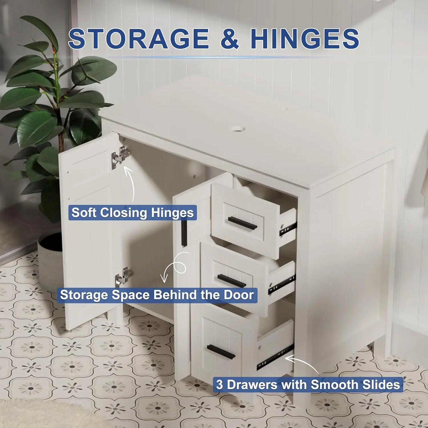 36" Bathroom Vanity Sink Combo Modern Freestanding Cabinet Soft Closing Doors Drawers Vessel Top Faucet Pop Up Drain Customized