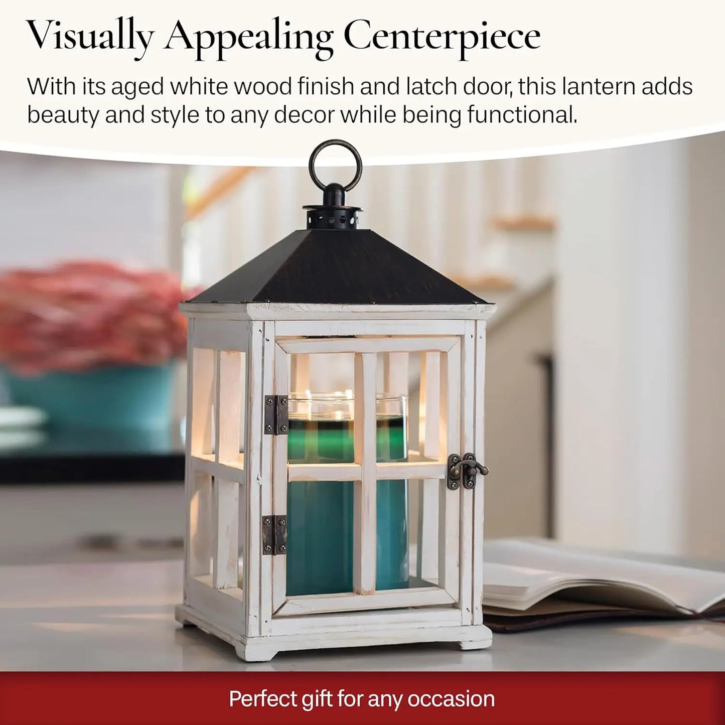 White Wooden Farmhouse Candle Warmer Lantern for Top-Down Warming & Flame-Free Fragrance