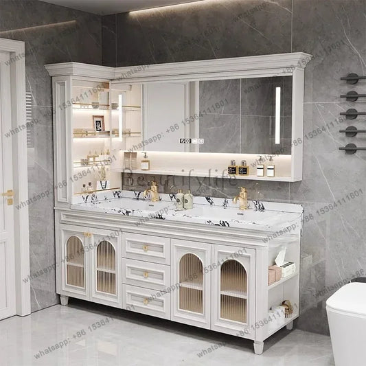 American Oak Bathroom Cabinet Combination French Bathroom Rock Slab Seamless Basin Washbasin Floor Type