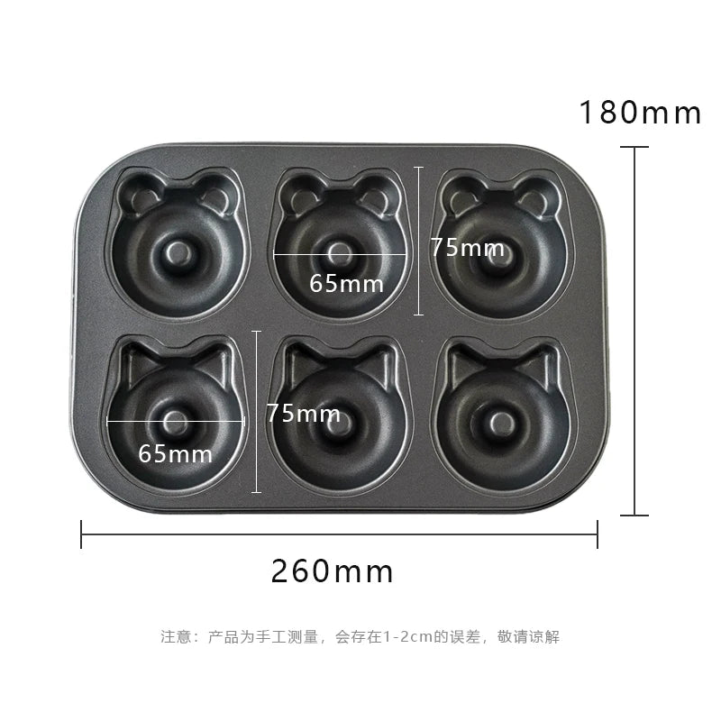 Donut Baking Pan Cat & Bear-Shaped Non-Stick Carbon Steel Doughnut Mold Muffin Cake Pan for Dessert Pastry DIY Kitchen Accessory