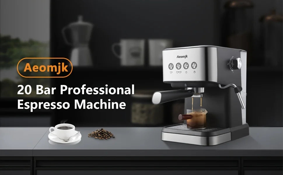 Aeomjk Semi-Automatic Espresso Machine, 20 Bar Pressure Extraction, for Making Cappuccino and Latte, with Steam Milk Frother, Espresso Machine with 1.5L Removable Water Tank