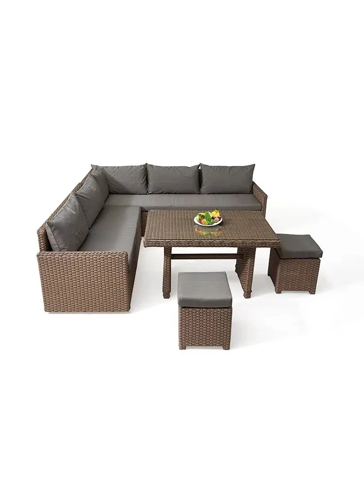 Patio Modern Wicker All Weather Aluminum Rattan Outdoor Corner L-Shaped Dining Garden Sofa Set
