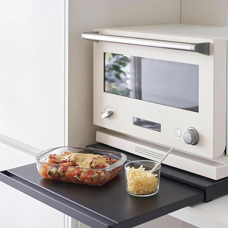 Kitchen Microwave Drawer Storage Rack Oven Tableware Bottom Pull-out Storage Shelf Partition Holders Kitchenware Organizer