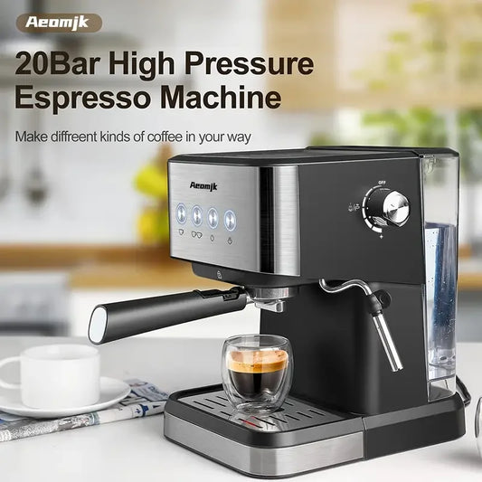 Aeomjk Semi-Automatic Espresso Machine, 20 Bar Pressure Extraction, for Making Cappuccino and Latte, with Steam Milk Frother, Espresso Machine with 1.5L Removable Water Tank