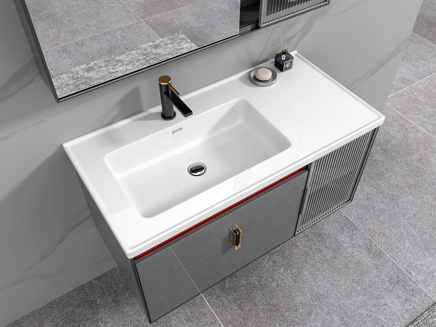 New Design Bathroom Double Door Cabinet Sink Set Aluminum Wash Basin Combo Mirror Bathroom Vanity Cabinet