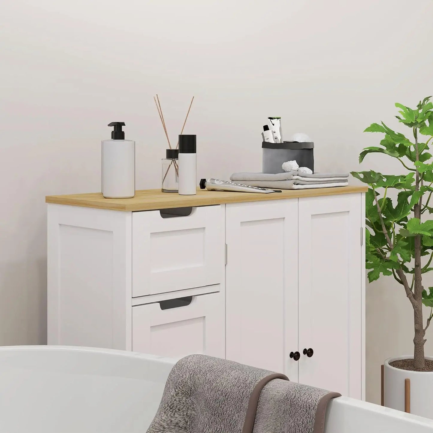 Bathroom Cabinet, Bathroom Floor Cabinet with Adjustable Shelf, Freestanding Storage Cabinet with 4 Drawers and 2, Customized