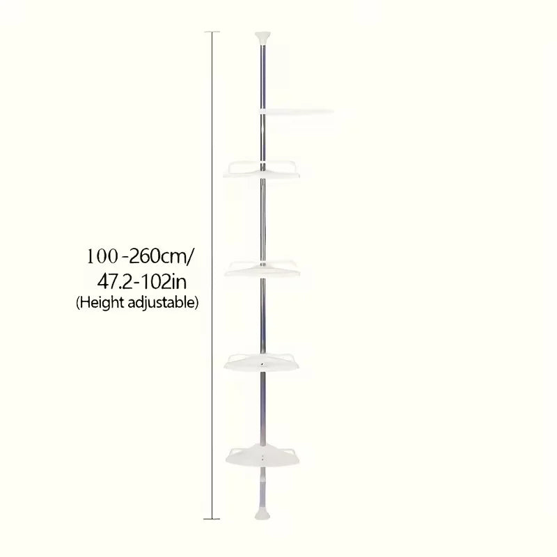 Corner Shower Rack with Tension Rod - Rustproof Bathtub Storage Shelf, 4 Adjustable Shelves for Bathroom Storage & Essentials