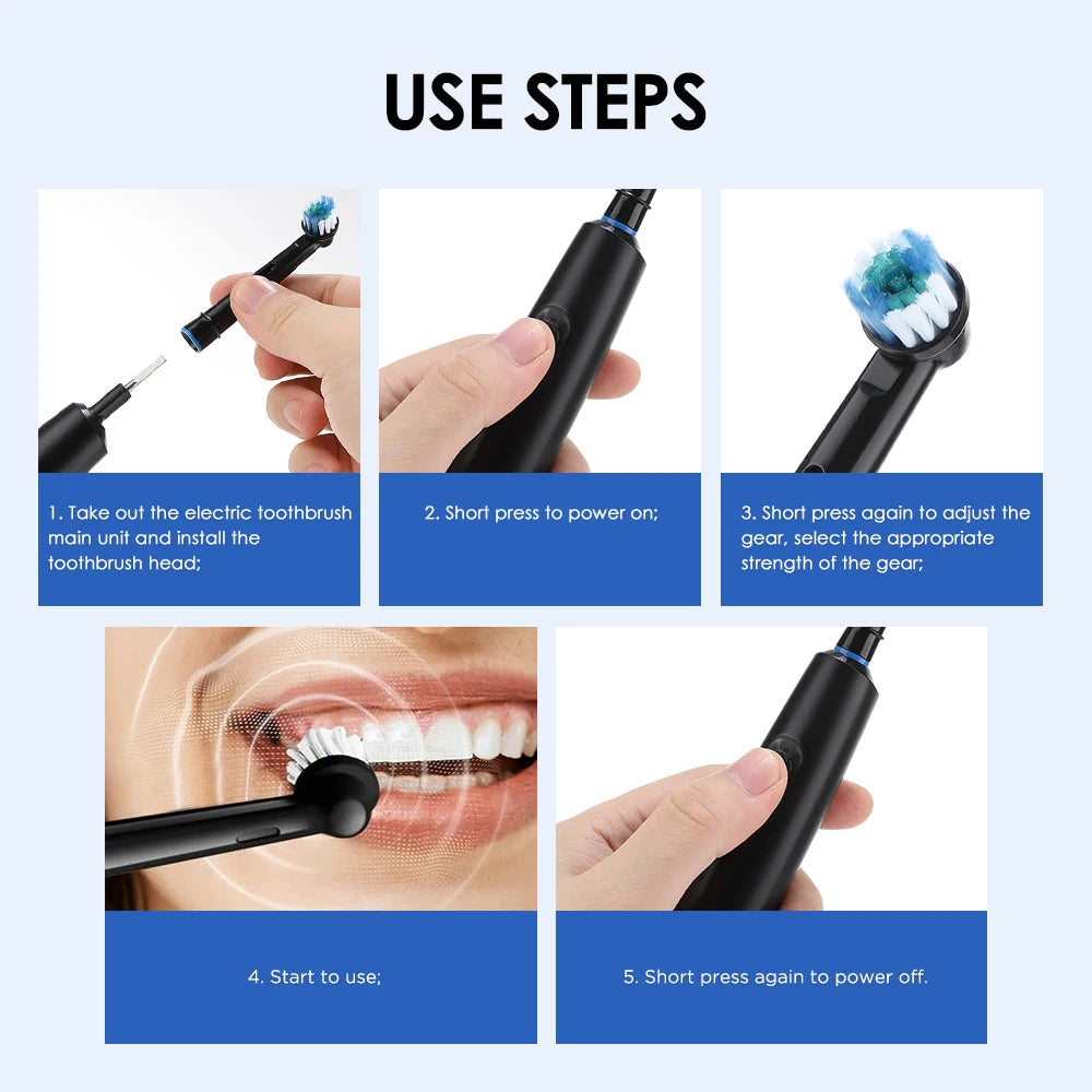 Intelligent Rotating Electric Toothbrush, Rechargeable Rotary Toothbrush Compatible with Oral B Replacement Electric Brush Heads