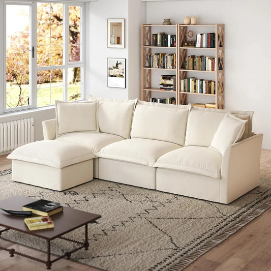 L-Shaped Modular Sectional Sofa Removable Slipcover Cloud 3-Seater Movable Ottoman Chenille Living Room Customized