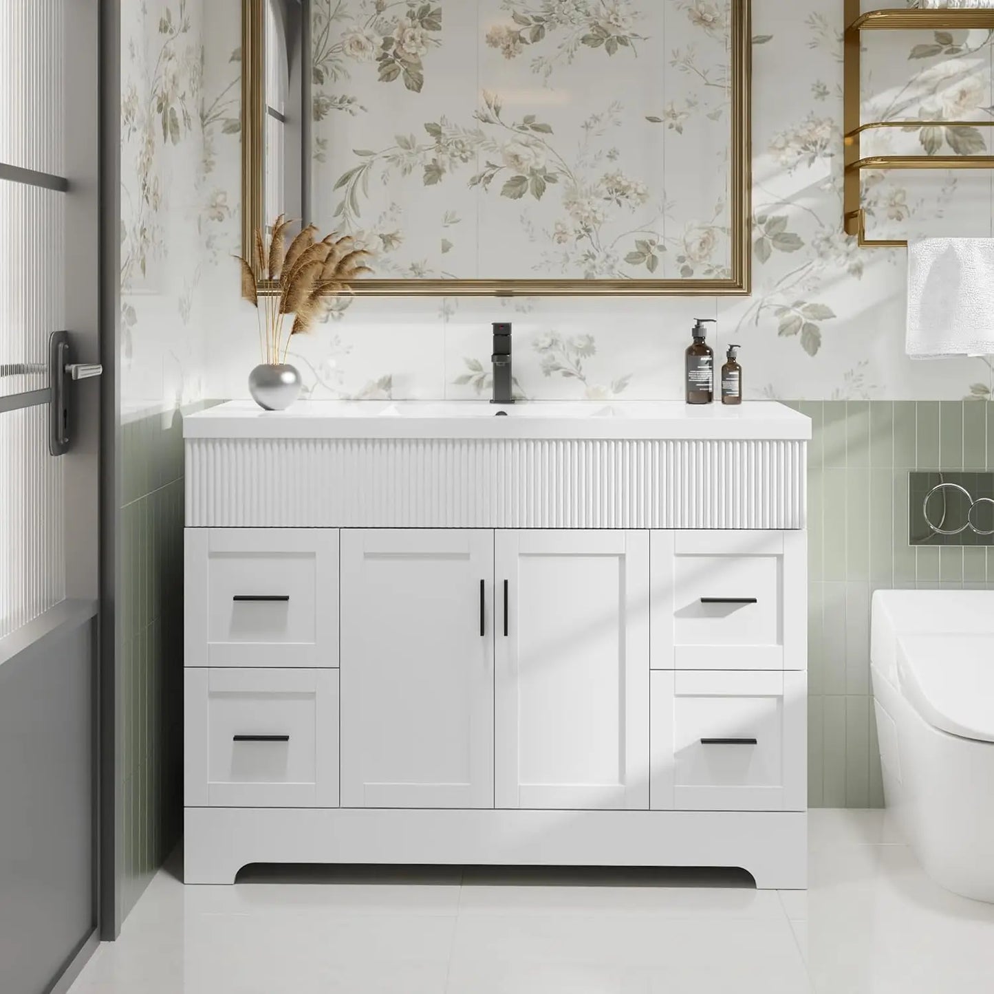48" Bathroom Vanity Sink Combo Matte Black Painted Surface Modern Cabinet Undermount Single Sink Faucet Drain Customized