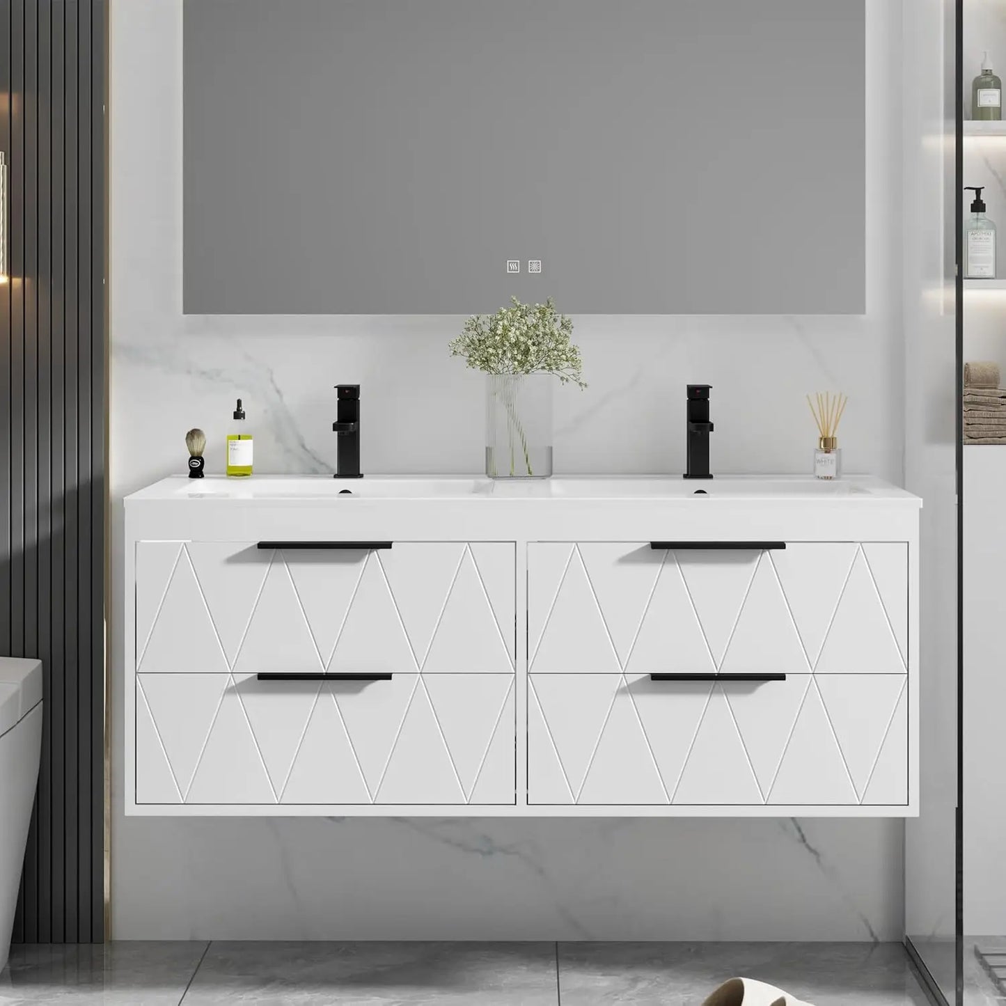 48" Wall Mounted Floating Bathroom Vanity Cabinet with Sink Combo Soft-Close 4 Big Drawers Matte Black Faucet, Customized