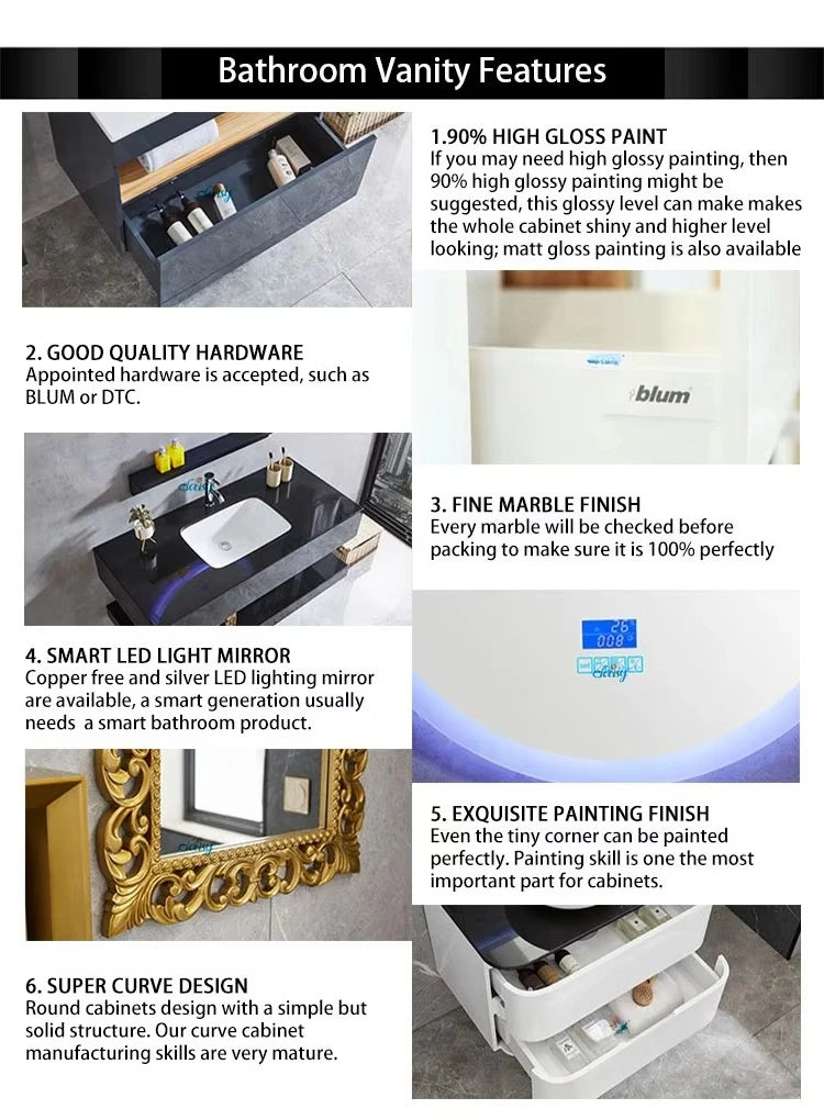 Wholesale High Quality Marble Bathroom Vanity White Unit Bathroom Furniture Poland Bathroom Cabinet