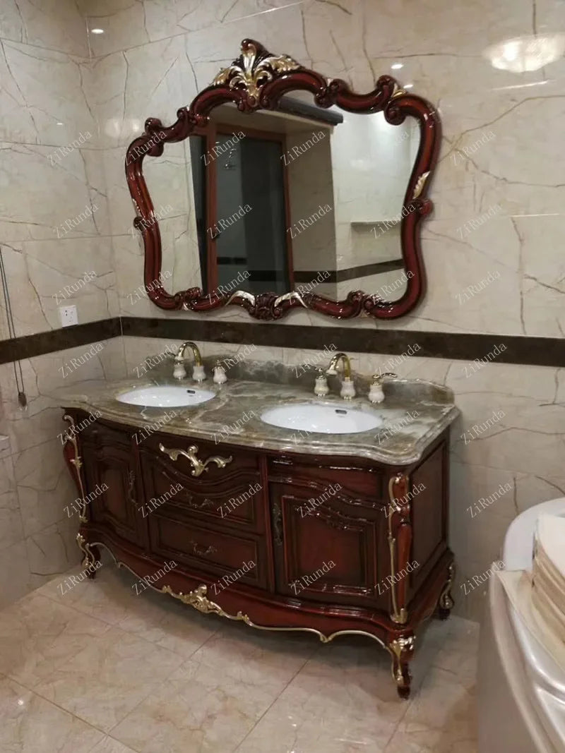 ~New Curved European Bathroom Cabinet Antique Washbasin Oak Combination Bathroom Double Basin Wash Basin Washstand