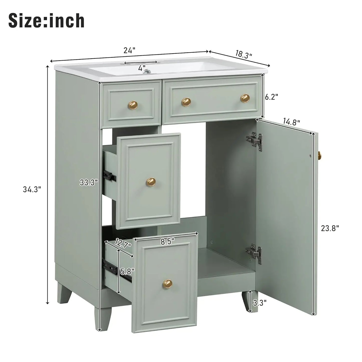 24in Small Vanity Cabinet Undermount Sink Soft Close Door Easy Assembly Bathroom Furniture Customized