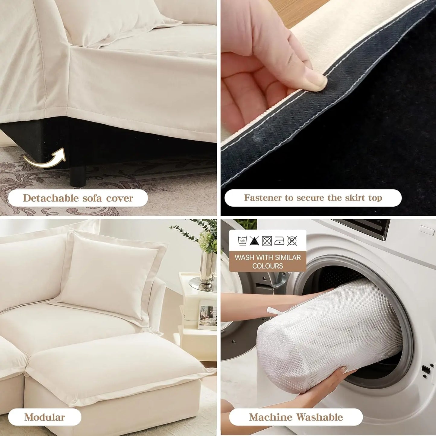 L-Shaped Modular Sectional Sofa Removable Slipcover Cloud 3-Seater Movable Ottoman Chenille Living Room Customized