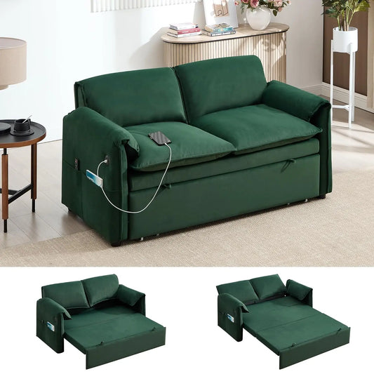63" Velvet Pull Out Couch, 3 in 1 Convertible Sleeper Sofa Bed with Adjustable Backrest, Modern Loveseat Sleeper, Customized