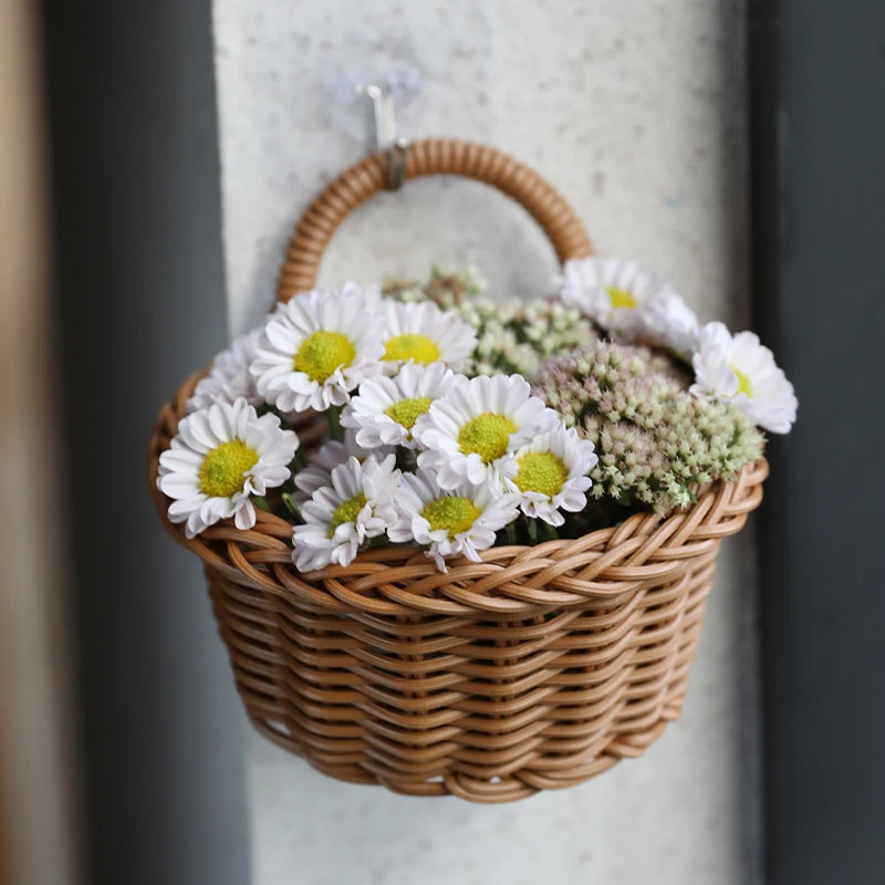 Kitchen Storage Basket with Handle Woven Hanging Baskets for Living Room Fruit Sundries Organizer Home Decor Hand-woven Baskets