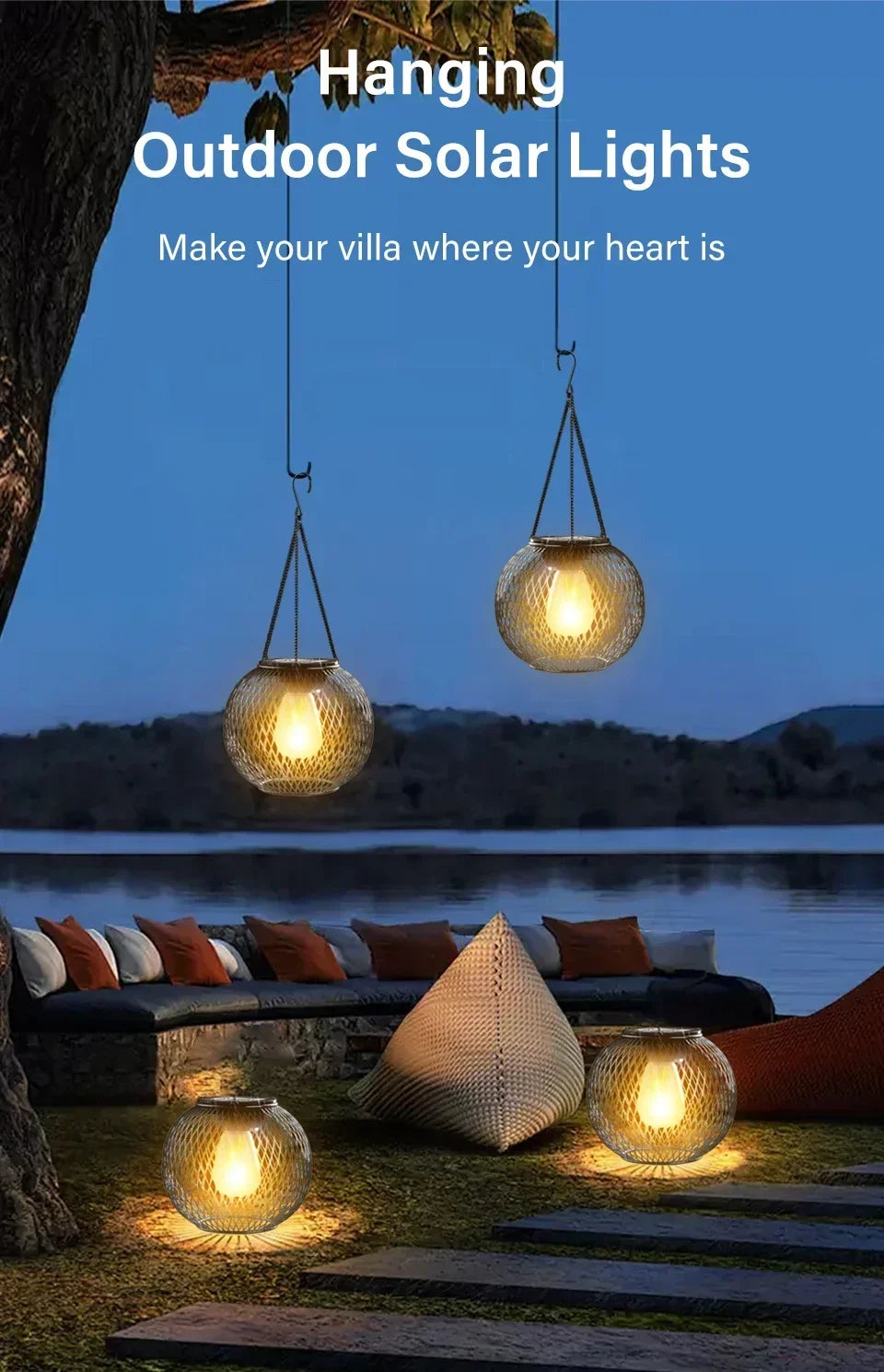 Outdoor Camping Solar Lights for Outside Decorative Solar Lantern Outdoor Hanging Lights Waterproof Solar Lanterns Garden Decor